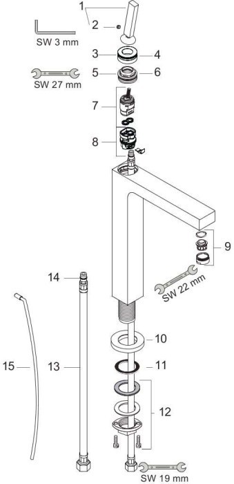AXOR смеситель для раковины, однорычажный, 280 со сливным гарнитуром, Citterio, красное золото арт. 39020300