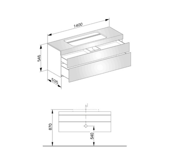 Keuco тумба подвесная под раковину без отверстия под смеситель, с двумя выдвижными фронтами, edition 400, белый, антрацит арт. 31583 710000