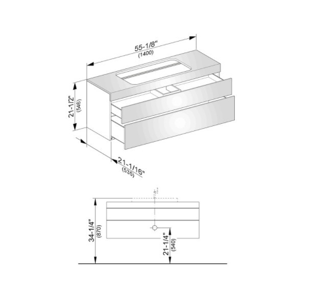 Keuco тумба подвесная под раковину без отверстия под смеситель, с двумя выдвижными фронтами, edition 400, белый, антрацит арт. 31583 710000