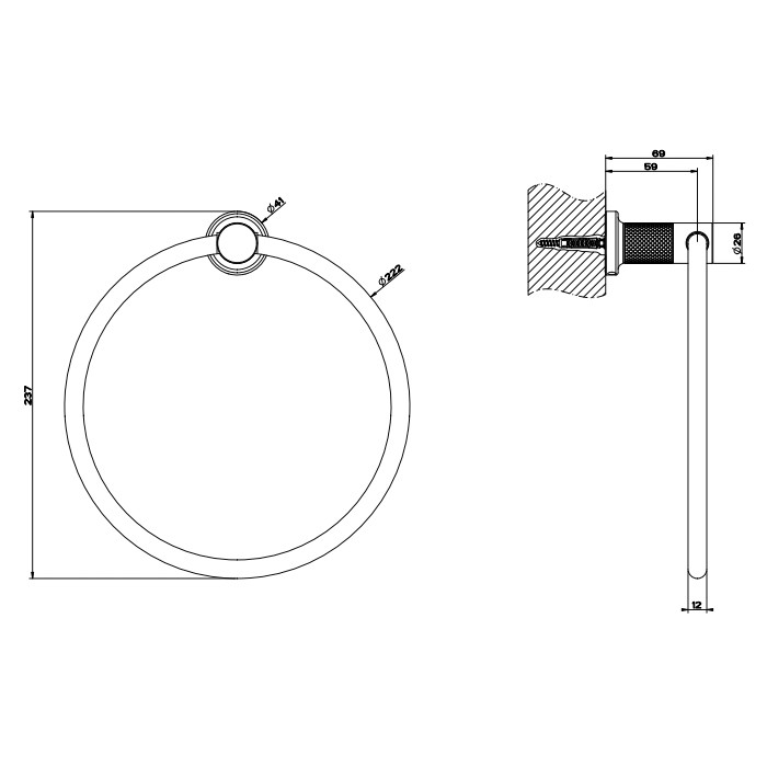 Gessi Полотенцедержатель-кольцевой 23см., настенный, Inciso, 58509#246 цвет: золото