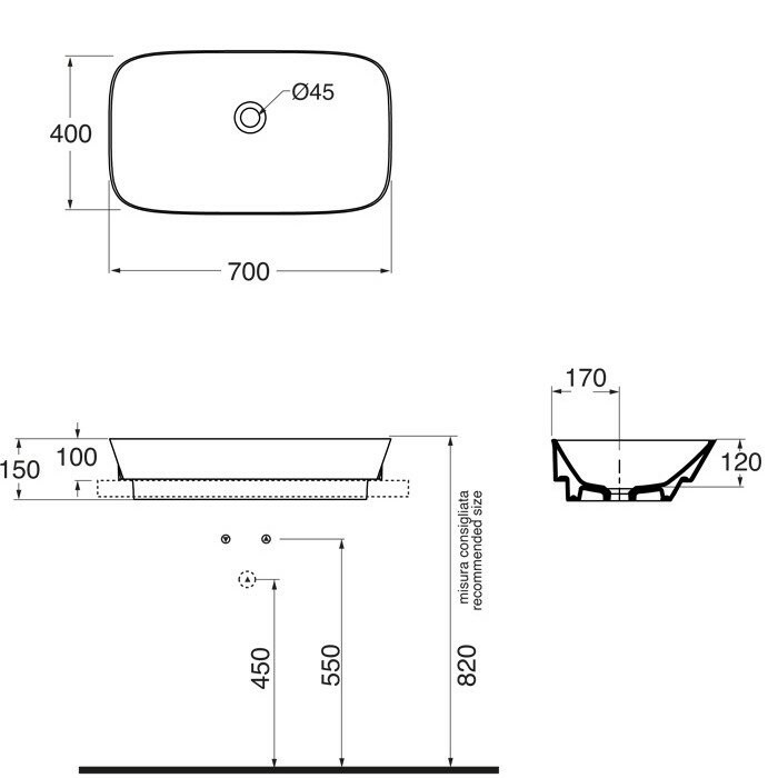 Azzurra Раковина 40x70 PRUA, PRLN07040000BI/(PRU70/IN bi)*0 цвет: белый