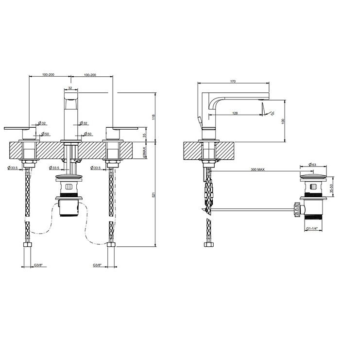 Gessi Смеситель для раковины, на 3 отв, донный клапан, Emporio Via manzoni, 38612#031 цвет: хром