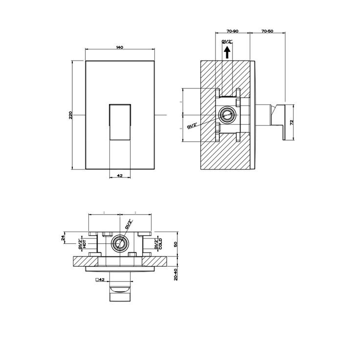 Gessi Смеситель для раковины, встраиваемый, однорычажный, Rettangolo, 44602#299 цвет: black xl