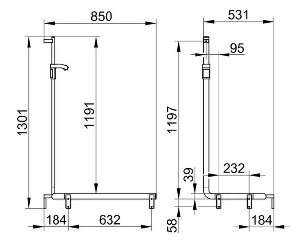 Keuco поручень вдоль стены правый 850 мм, со штангой для душа, axess, хром арт. 35008 018601