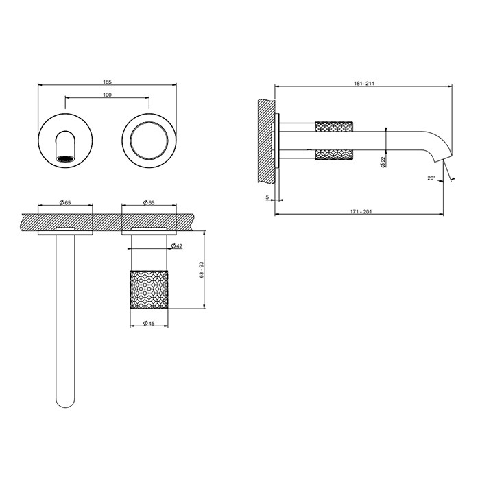 Gessi Смеситель для раковины, настенный, Habito Intreccio, 70188#031 цвет: хром