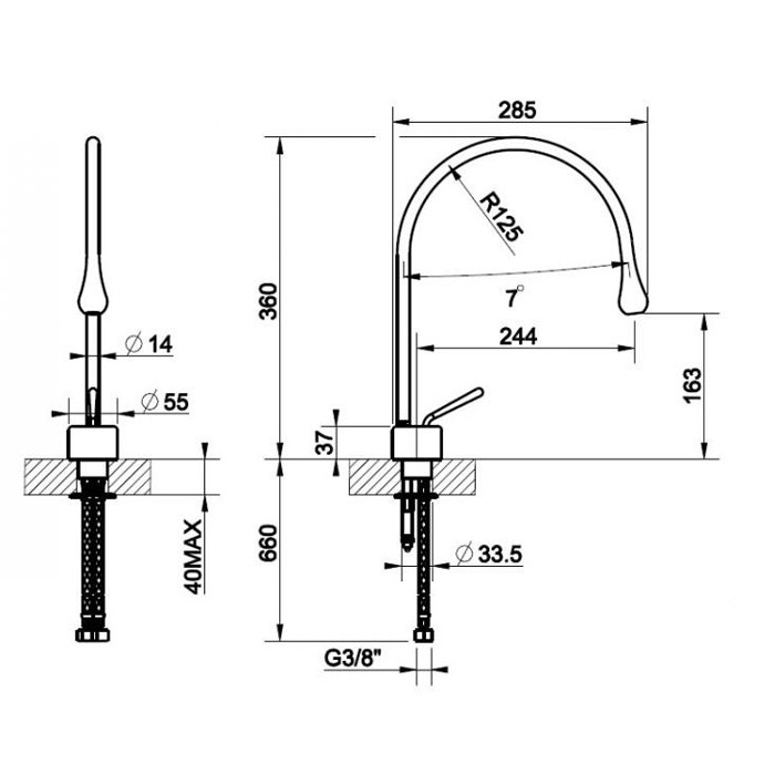 Gessi Смеситель для раковины на 1 отверстие, излив 244мм R=125, Goccia, 33602#279 цвет: белый