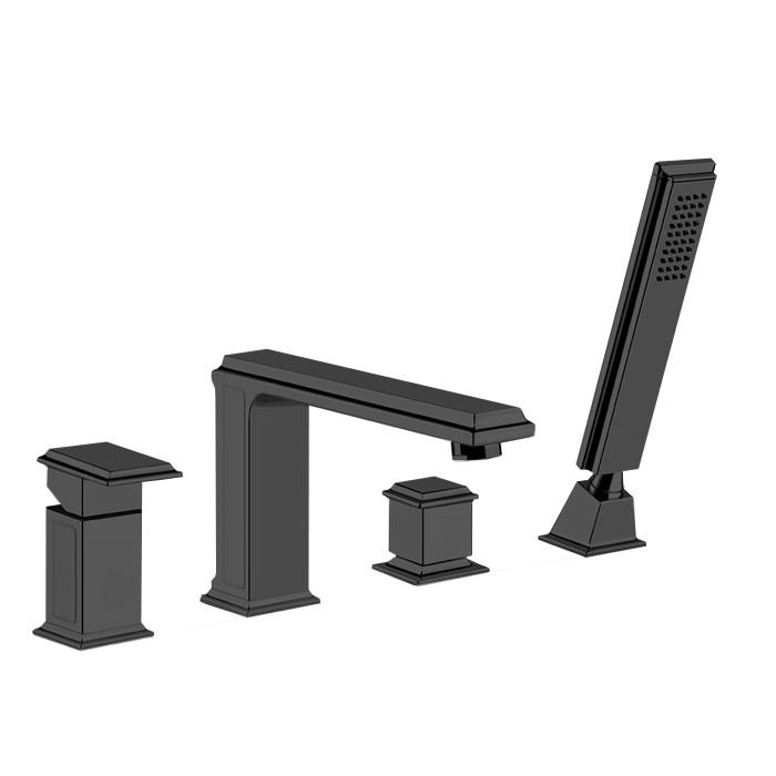 Gessi Смеситель для ванны на 4 отверстия, с переключателем, изливом и ручным душем, Eleganza, 46037#706 цвет: черный металлик