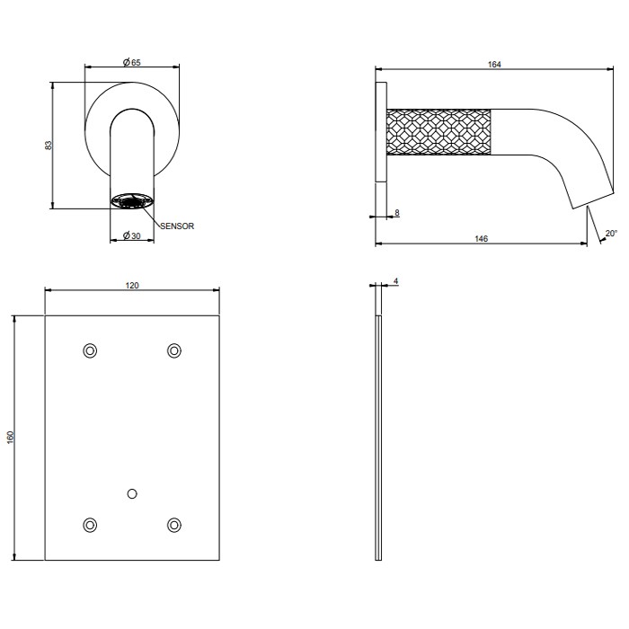 Gessi Смеситель для раковины, настенный, электронный, 316, 54114#239 цвет: steel brushed