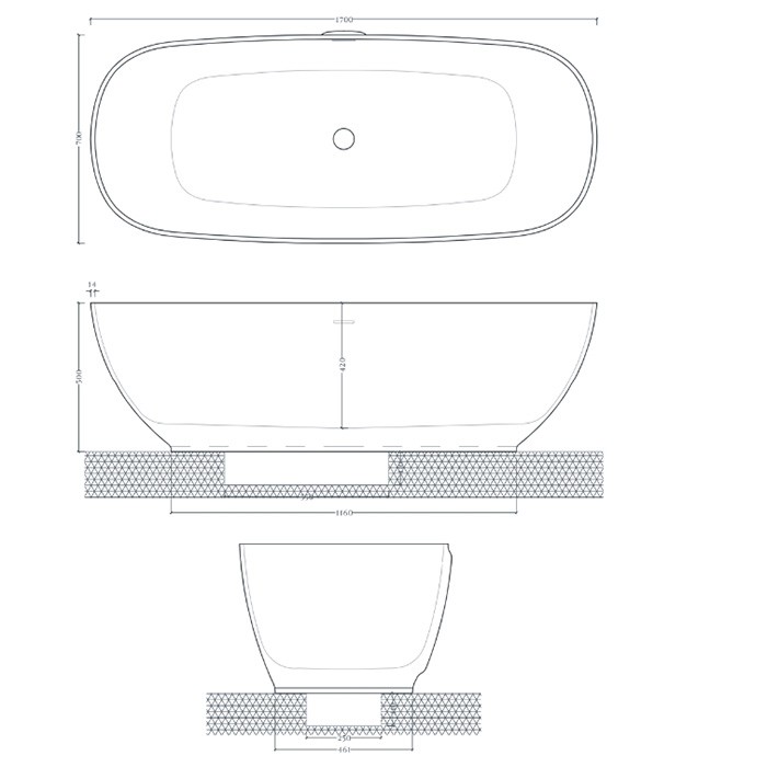 Ванна отдельностоящая из искусственного камня Livingtec 170х70х50 см, со слив-переливом, белый, Art Ceram HOOP арт. ACW002 01