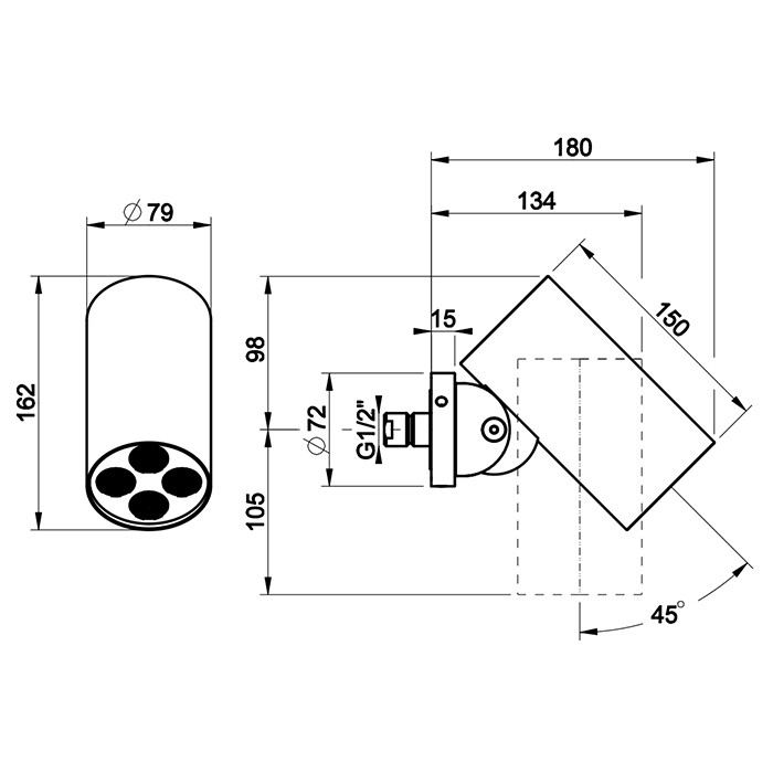 Gessi Верхний душ d7.9см., с настенным креплением, 4 струи, 316, 57287#239 цвет: steel brushed