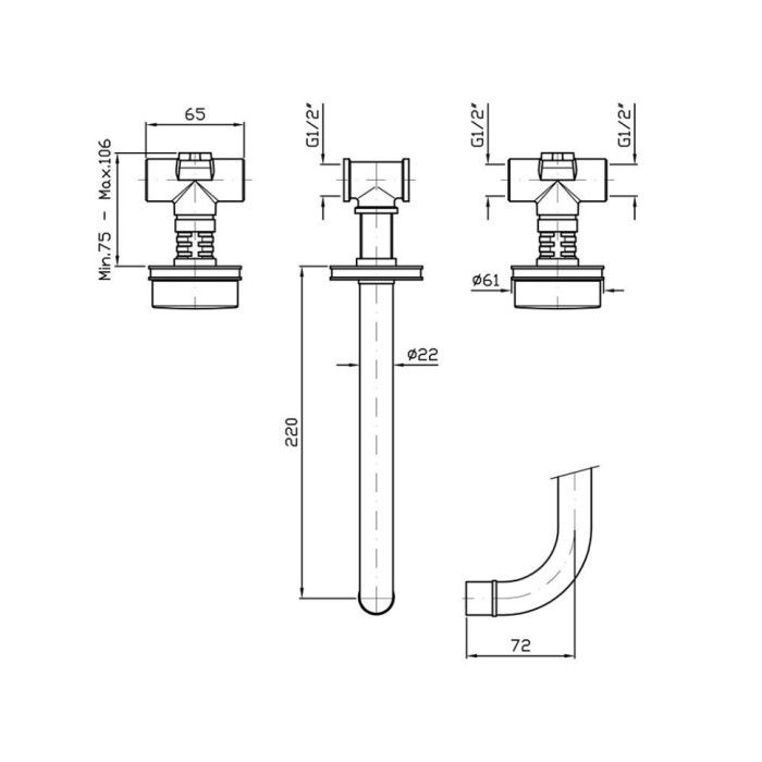 Zucchetti смеситель для раковины на 3 отверстия с гладким фланцем, излив 220 мм, savoir, хром арт. zsv670.c- r99504