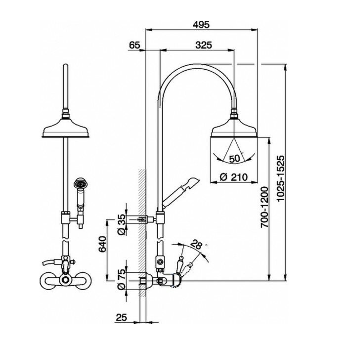 Cisal душевая стойка : смеситель для душа, верхний душ easy clean, ручной душ, шланг em00405127 arcana empress, цвет: бронза