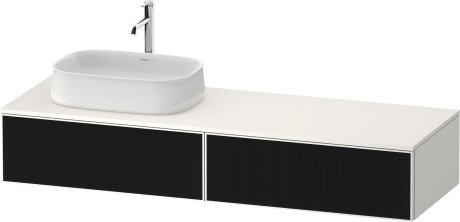 Duravit тумба подвесная с одним вырезом под раковину слева 550 мм х 1600 мм х 281 мм, zencha, ze4814l63840000 цвет: чёрное стекло/белый суперматовый