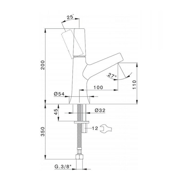 Cisal смеситель однорычажный для раковины 1 отверстие без донного клапана vi00054421 vita, цвет: хром