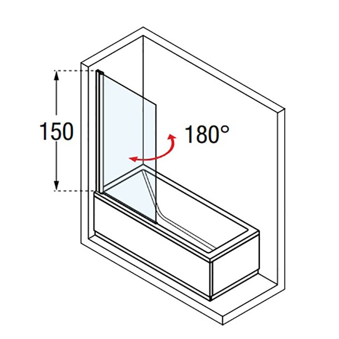 Novellini шторка на ванну 75х150см, стекло, aurora, auroran175-1k цвет: хром