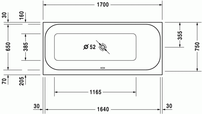 Duravit акриловая ванна happy d2 1700 х 750 c наклоном для спины справа, встраиваемая, happy d.2, 700313000000000 цвет: белый