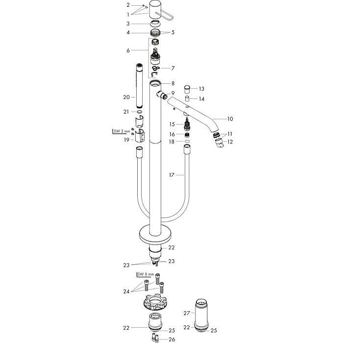 AXOR напольный смеситель для ванны, Uno, шлифованная медь арт. 38442950