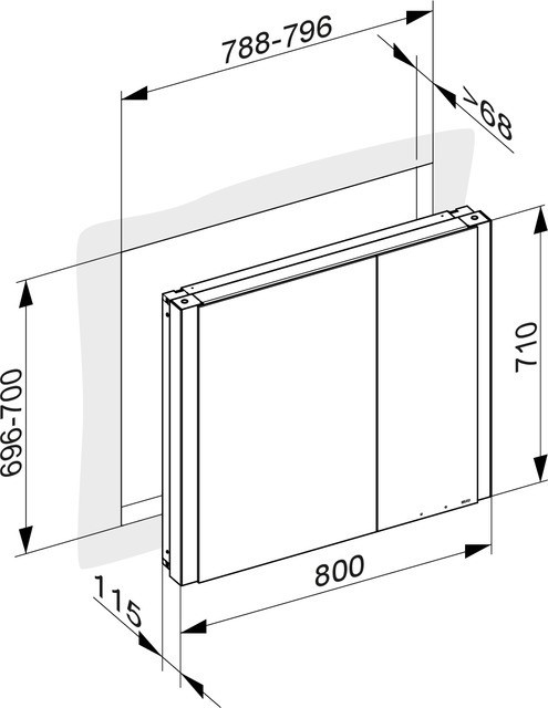 Keuco шкаф с подсветкой и подогревом для встраиваемого монтажа 115 мм х 800 мм х 710 мм, с 2 поворотными ассиметричными дверцами, somaris, зеркальный арт. 14512 002201