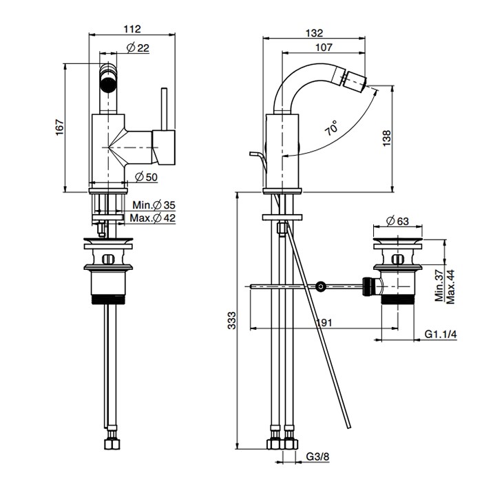 Fima Carlo Frattini смеситель для биде, на 1 отв., с донным клапаном, spillo up, золото арт. f3042or.1