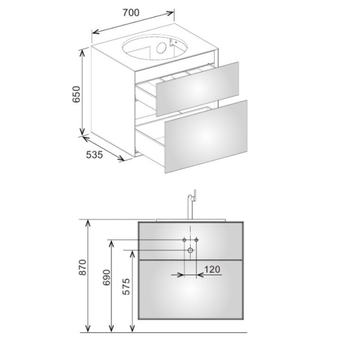 Keuco тумба под умывальник, 700х650х535 мм 2 ящика фасад дуб, edition lignatur, арт. 33370 700022