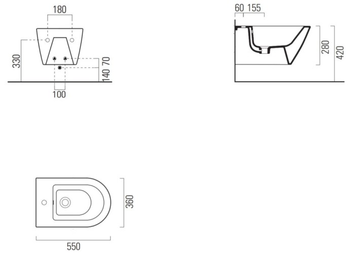 GSI Биде подвисное 36х55 см, 1 отверстие для смесителя, Kube-x - 9465111
