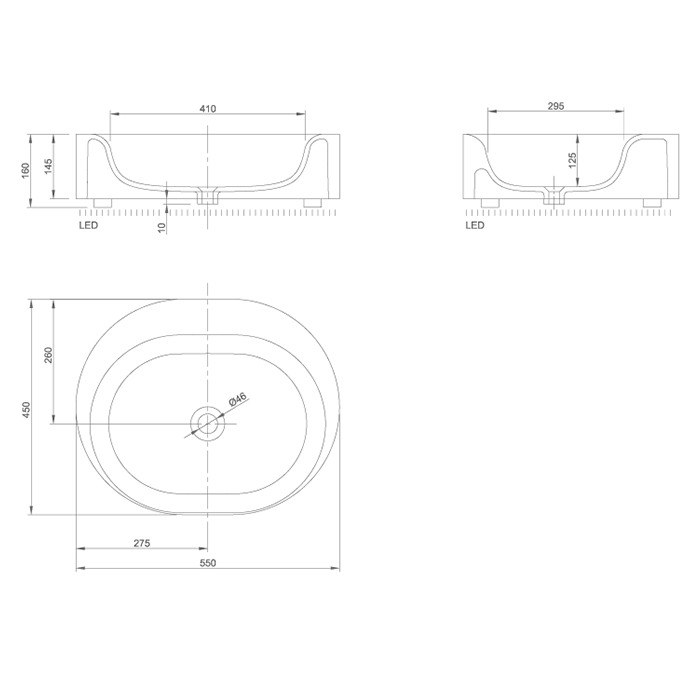 Knief раковина 55х45х16 см, без отв., с LED подсветкой, накладная, Moon, 0600-032-01 цвет: белый