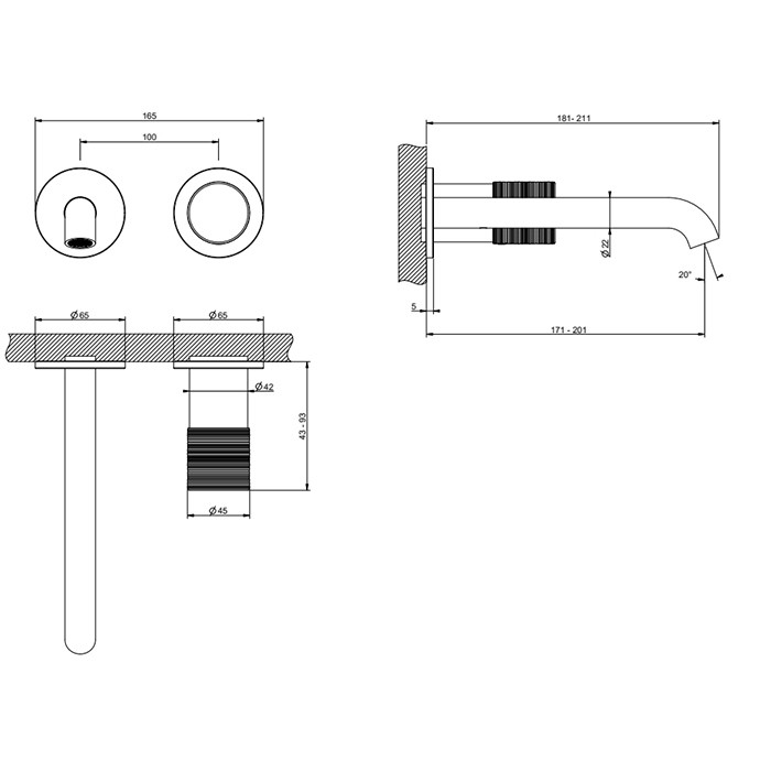 Gessi Смеситель для раковины, настенный, Habito Trame, 70388#031 цвет: хром