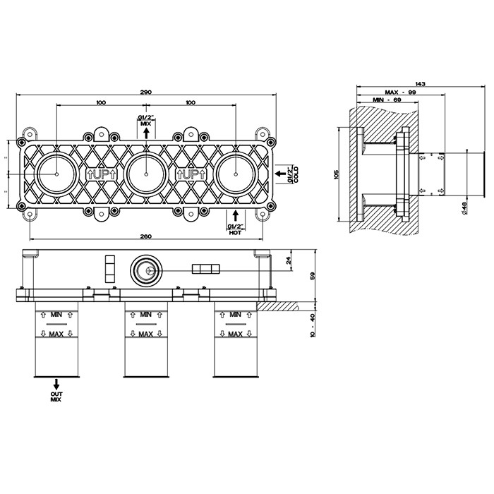 Gessi Встраиваемая часть для смесителя на 2 выхода, Parti Incasso, 54139#239 цвет: