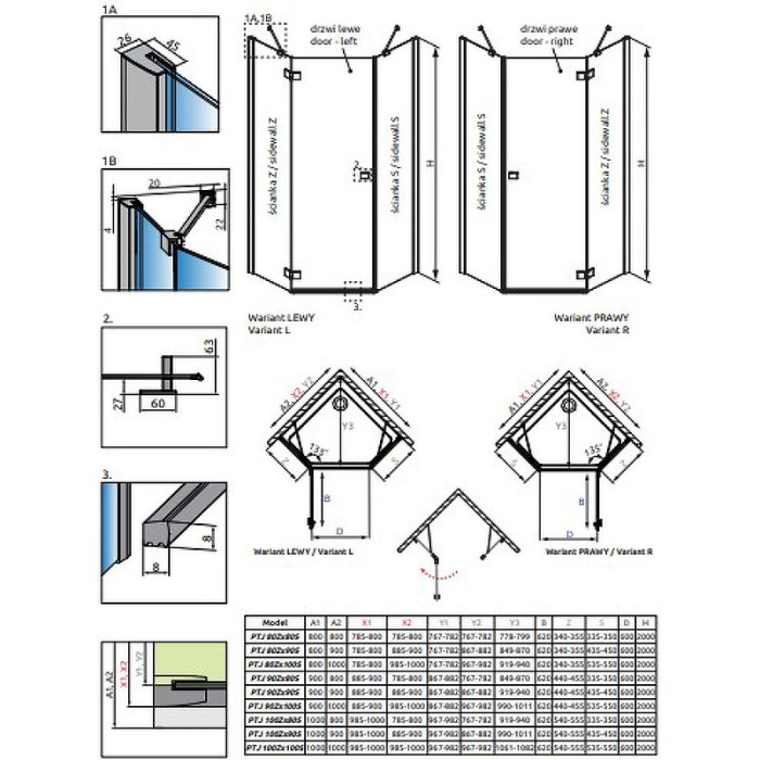 Radaway душевая дверь ptj 60 r профиль черный стекло прозрачное, Essenza New - 385010-54-01R