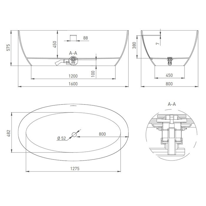 Salini ванна отдельностоящая 160x80, alda, 101913g цвет: глянцевый белый