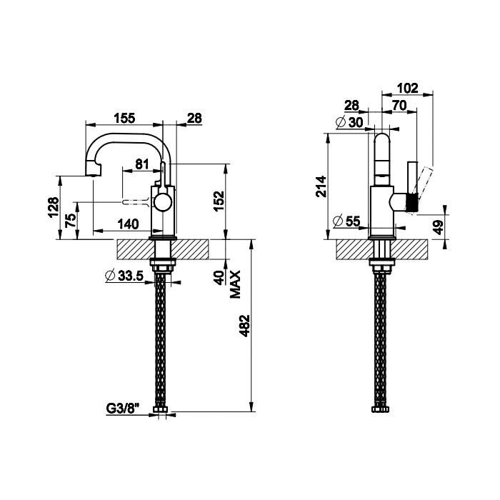 Gessi Смеситель для раковины без донного клапана, с соединительными шлангами, Inciso, 58009#031 цвет: хром