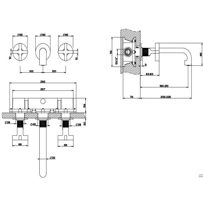 Gessi Смесителя для раковины, встраиваемый, без донного клапана. цвет: золото, Inciso, 58190#246 цвет: золото