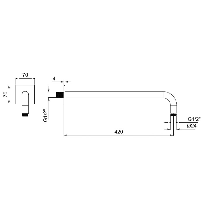 Держатель верхнего душа настенный L42 см, с квадратным отражателем, Almar Arms, E021116.AB цвет: черный металл брашированный PVD