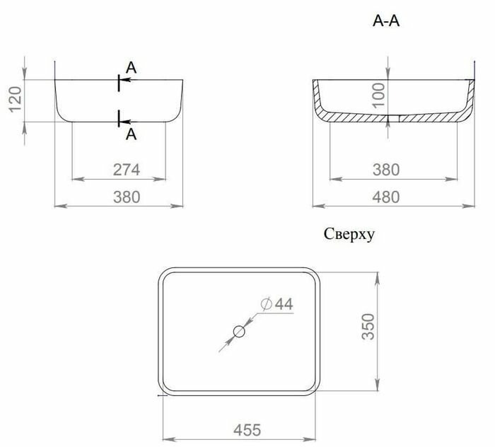 Salini раковина накладная 47,5x37,5, gloria, 1102209m цвет: матовый белый