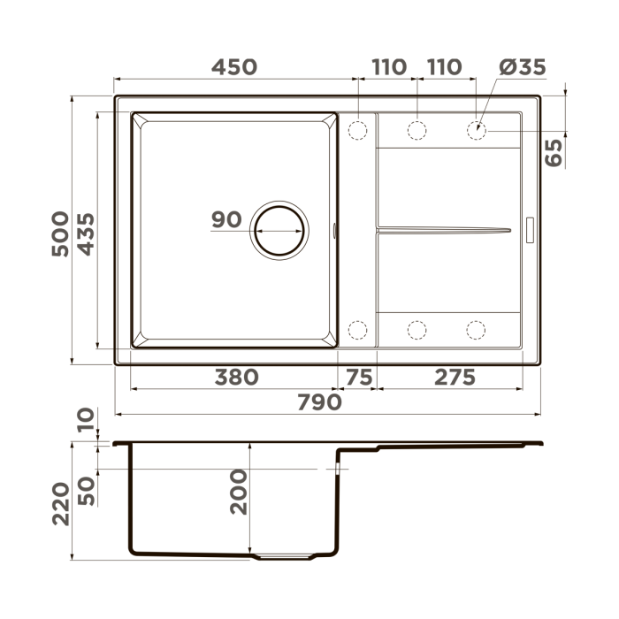 Omoikiri кухонная мойка Sumi 79, темный шоколад арт. 4993666