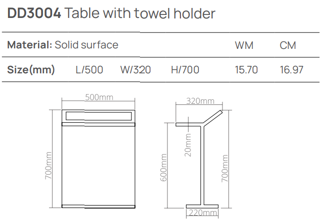 Столик с полотенцедержателем 500х320хh700 см, DEA Design, grey арт. DD3004 500 3