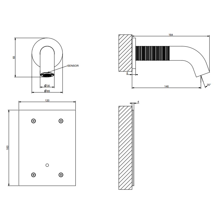 Gessi Смеситель для раковины, настенный, электронный, 316, 54314#239 цвет: steel brushed