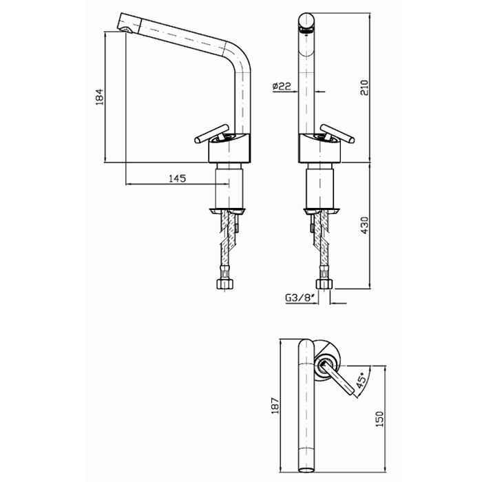 Zucchetti смеситель для раковины, на 1 отв., высота: 21см., closer, черный матовый арт. zcl572.n6