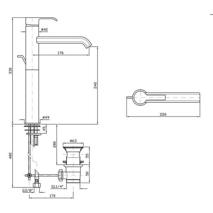 Zucchetti однорычажный смеситель для раковины с высоким изливом на 1 отверстие с донным клапаном, on, хром арт. zon596