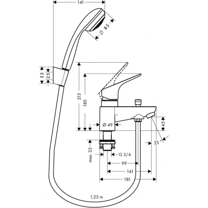 Hansgrohe смеситель на борт ванны, Focus, хром арт. 31521000
