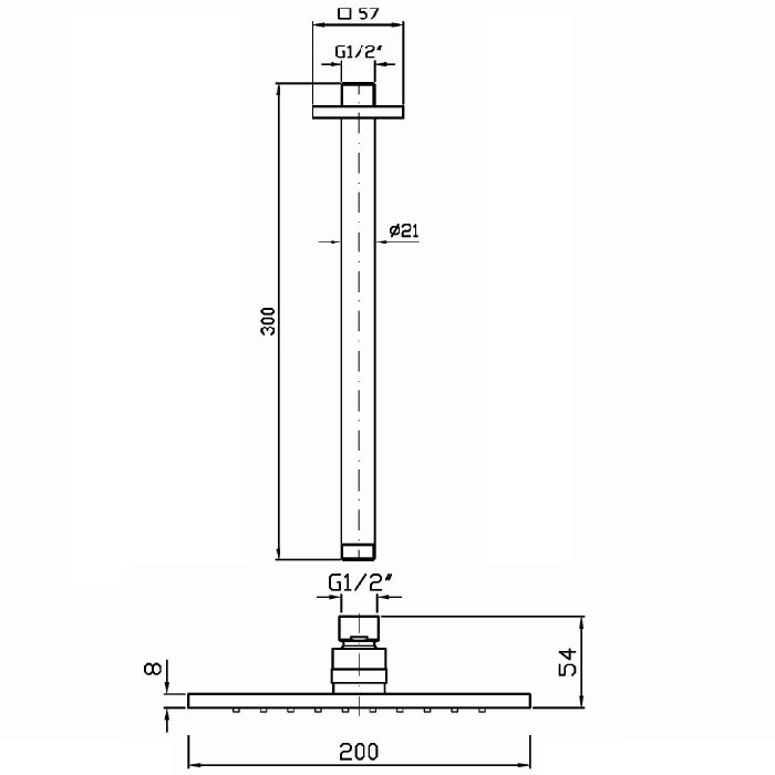 Zucchetti верхний душ, 20х20см, на потолок 30см, aguablu, хром арт. z94268