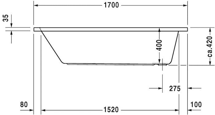 Duravit акриловая встраиваемая ванна 1700 х 700, d-code, 700098000000000 цвет: белый