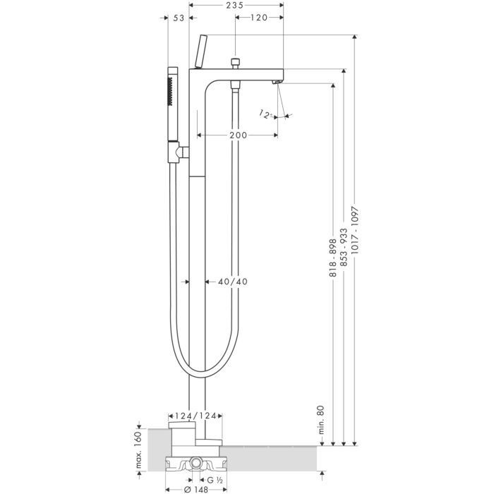 AXOR напольный смеситель для ванны, с душем, Citterio, бронза арт. 39451140