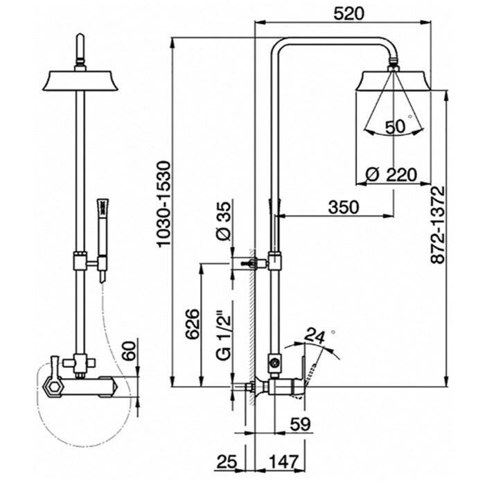 Cisal душевая стойка : смеситель, стойка с верхним душем, лейка, шланг ch0040247c cherie, цвет: золото