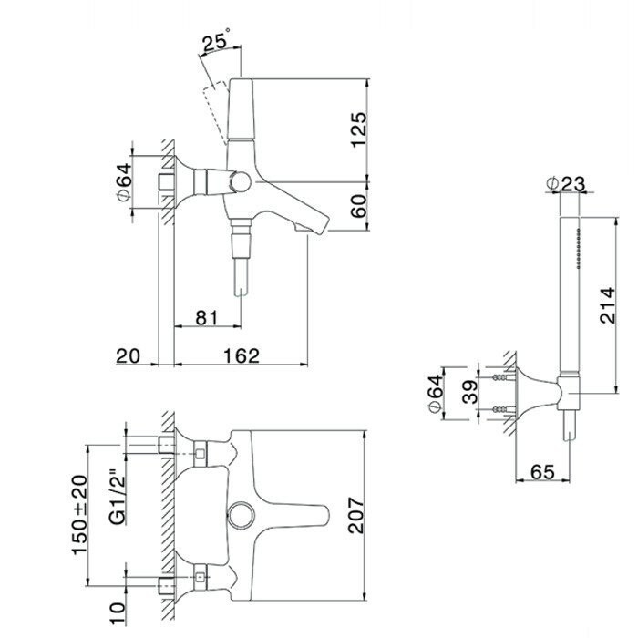 Cisal смеситель для ванны с ручным душем 1 режим vi00010421 vita, цвет: хром