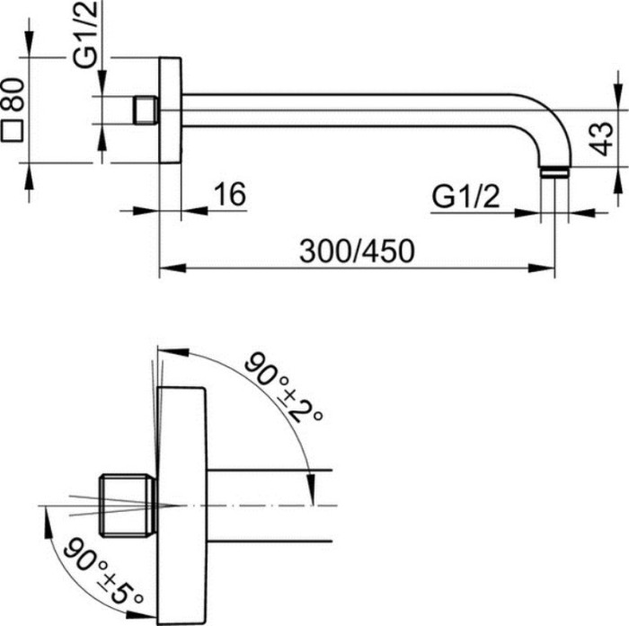 Keuco душевой кронштейн настенный dn 15 462 мм х 80 мм х 80 мм, universal, хром арт. 53088 010402
