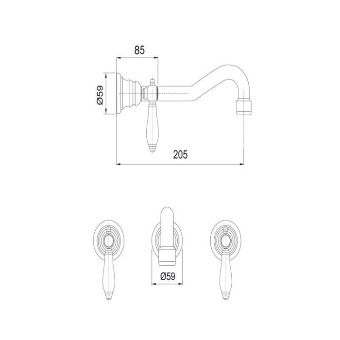 Fima Carlo Frattini смеситель настенный на 3 отверстия, herend, хром арт. f5401l/5cr