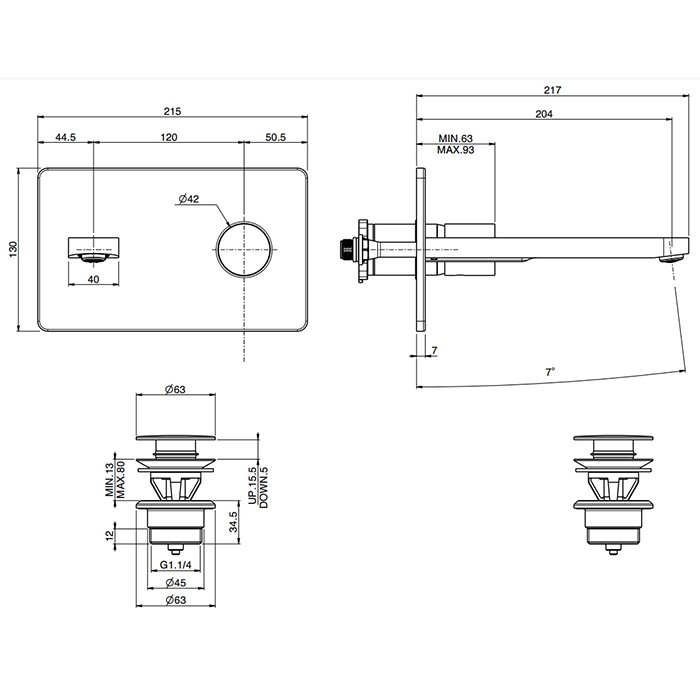 Fima Carlo Frattini cмеситель для раковины, встраиваемый, излив: 20.3см., nomos go, хром арт. f4201wlx5cr