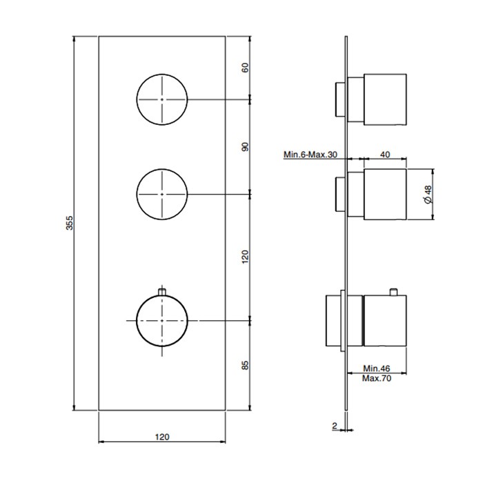 Fima Carlo Frattini смеситель для душа встроенный, термостатический, 2 запорных вентиля, spillo steel, сталь арт. f3089x2inox f2462/1m