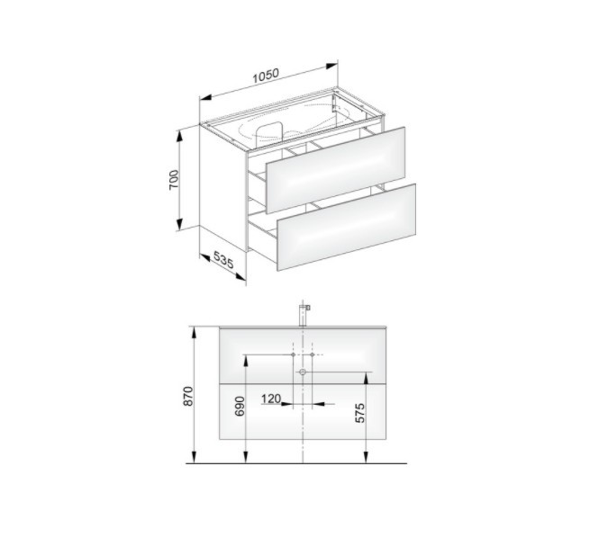 Keuco тумба подвесная под раковину с двумя выдвижными фронтами, edition 11, антрацит арт. 31352 110000
